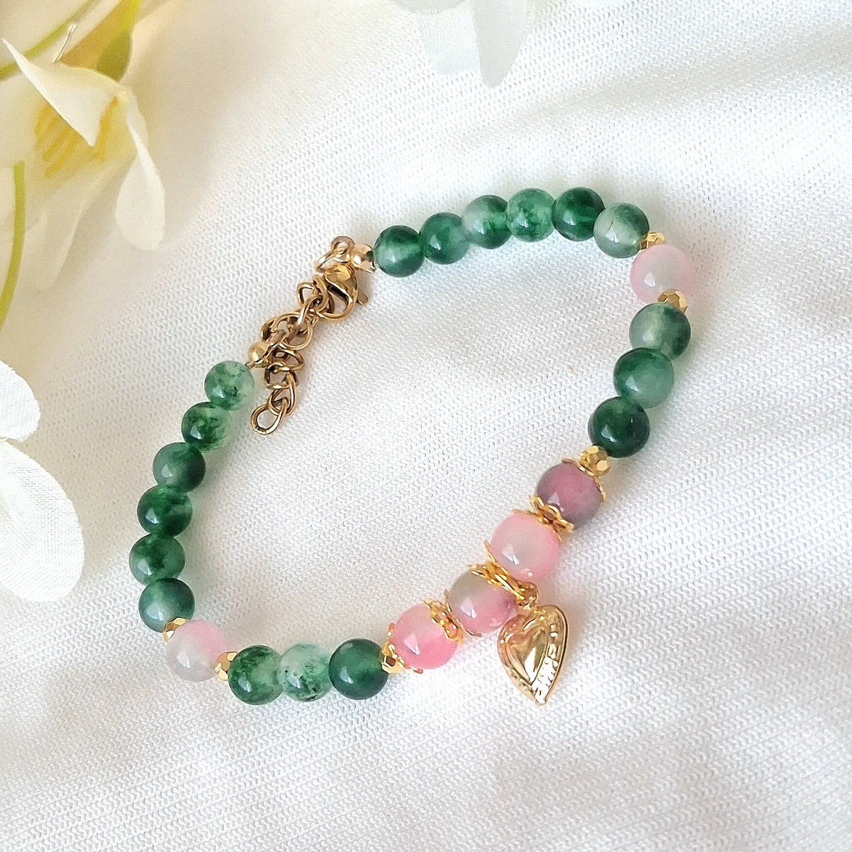 Bratara Sylvie -jad roz-verde